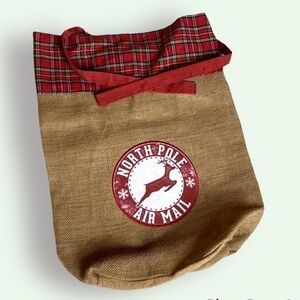 🦄 𝅺BURLAP and Tartan North Pole Air Mail Christmas Gift Bag
